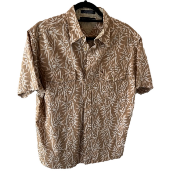 Tommy Hilfiger Other - LIKE NEW 🌴 Tommy Hilfiger mens hawaiian shirt tan bamboo linen blend size L